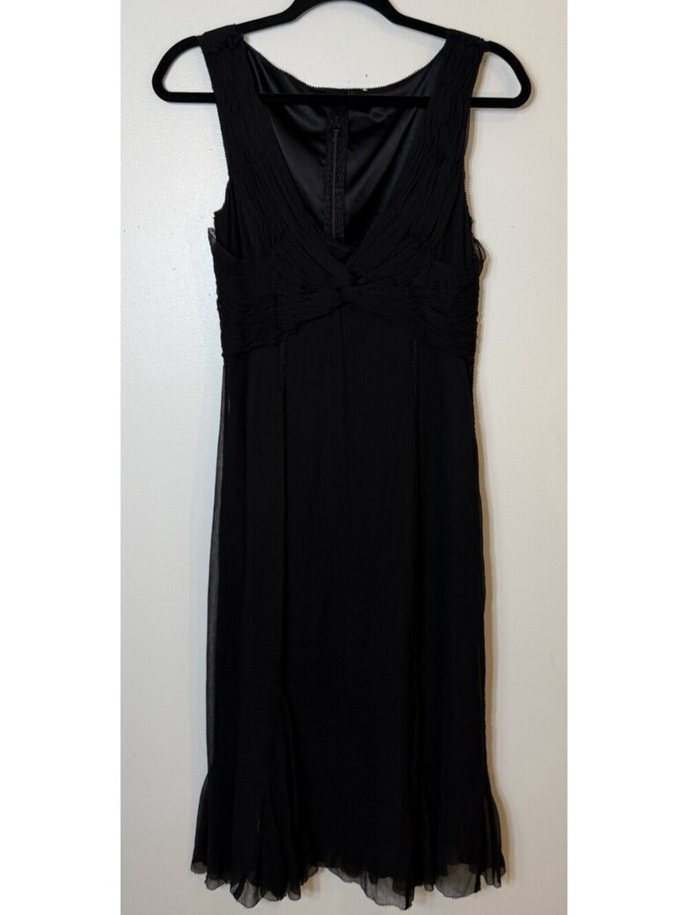 Elle Tahari Black Silk Midi Dress 6 Knot Front Sleeveless Cocktail Party Wedding